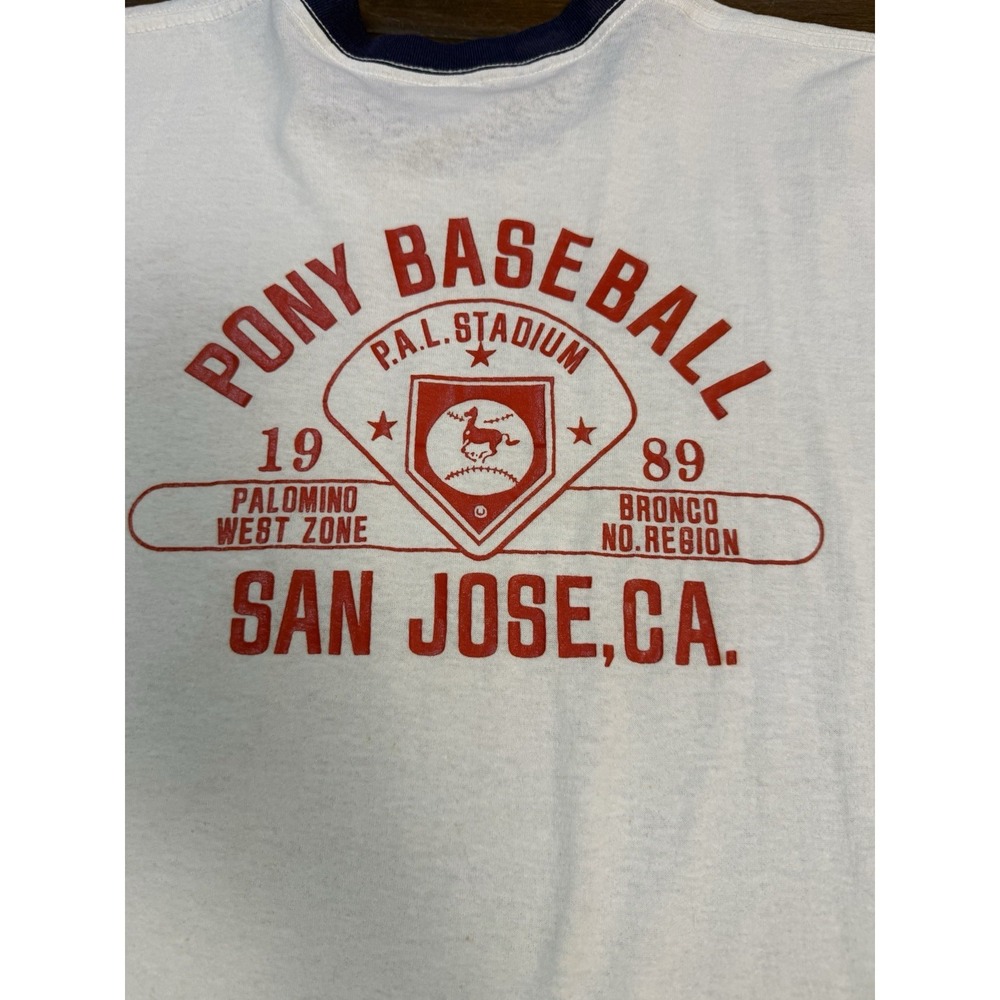 VINTAGE 1989 San Jose Pony Baseball Sportswear‎ Ringer T-shirt | USA | Size XL - Picture 10 of 13